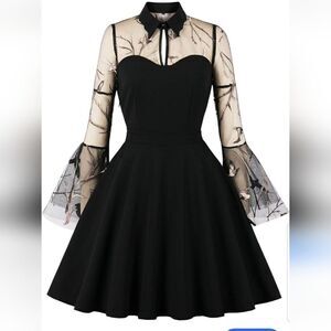 Women's Sexy Elegant Lace Patchwork Swing Dress Casual Comfy Midi Skirts Empire